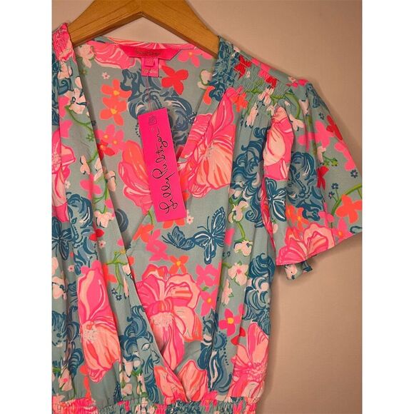 NWT Lilly Pulitzer Maryanne Flutter Sleeve Dress Size 0 Surf Blue Luscious Lions - Picture 5 of 11